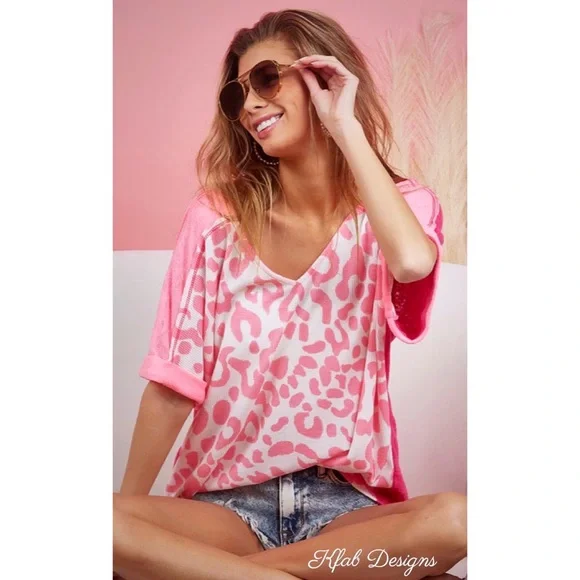 ❤️LAST 3! V Neck Leopard Super Soft Color Block Roll Up Sleeve Top! - Picture 11 of 15